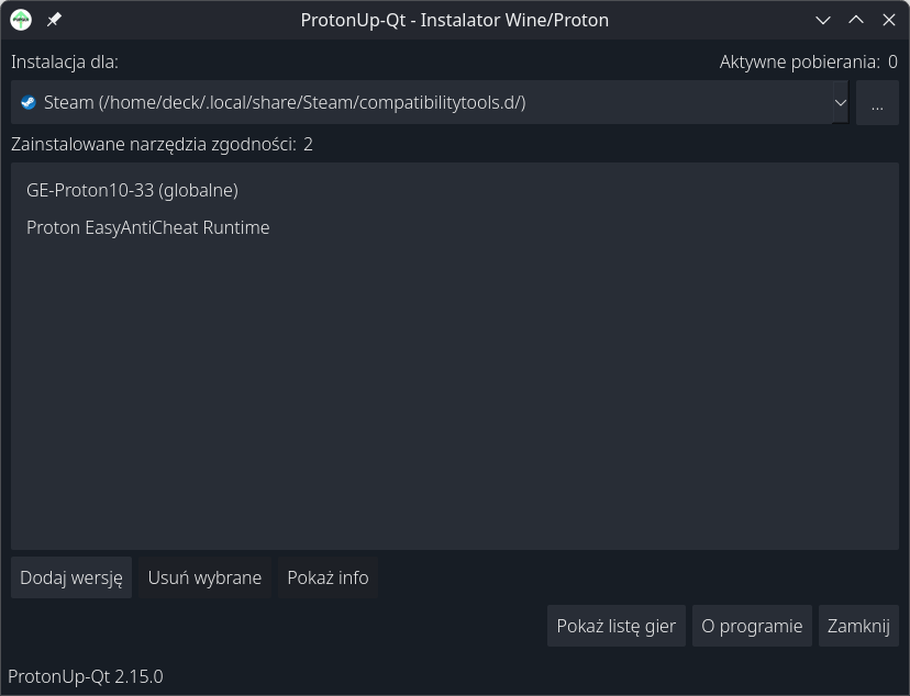 Wybór wersji Protona w ProtonUp-Qt